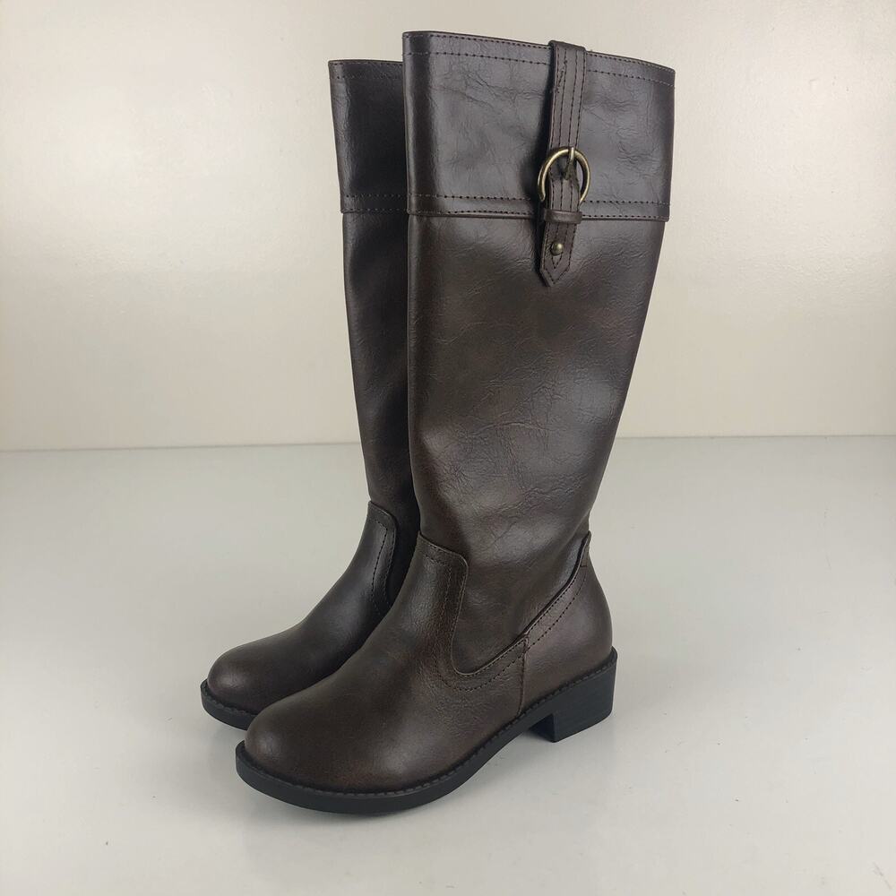 Y-Not Visa Girls Youth Tall Boots Zip Brown Size 12.5M